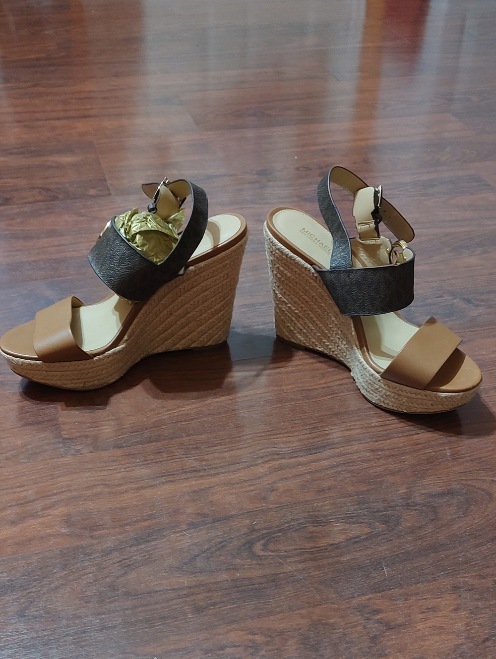 MICHAEL Michael Kors Tan and Brown Espadrille Wedge Sandals